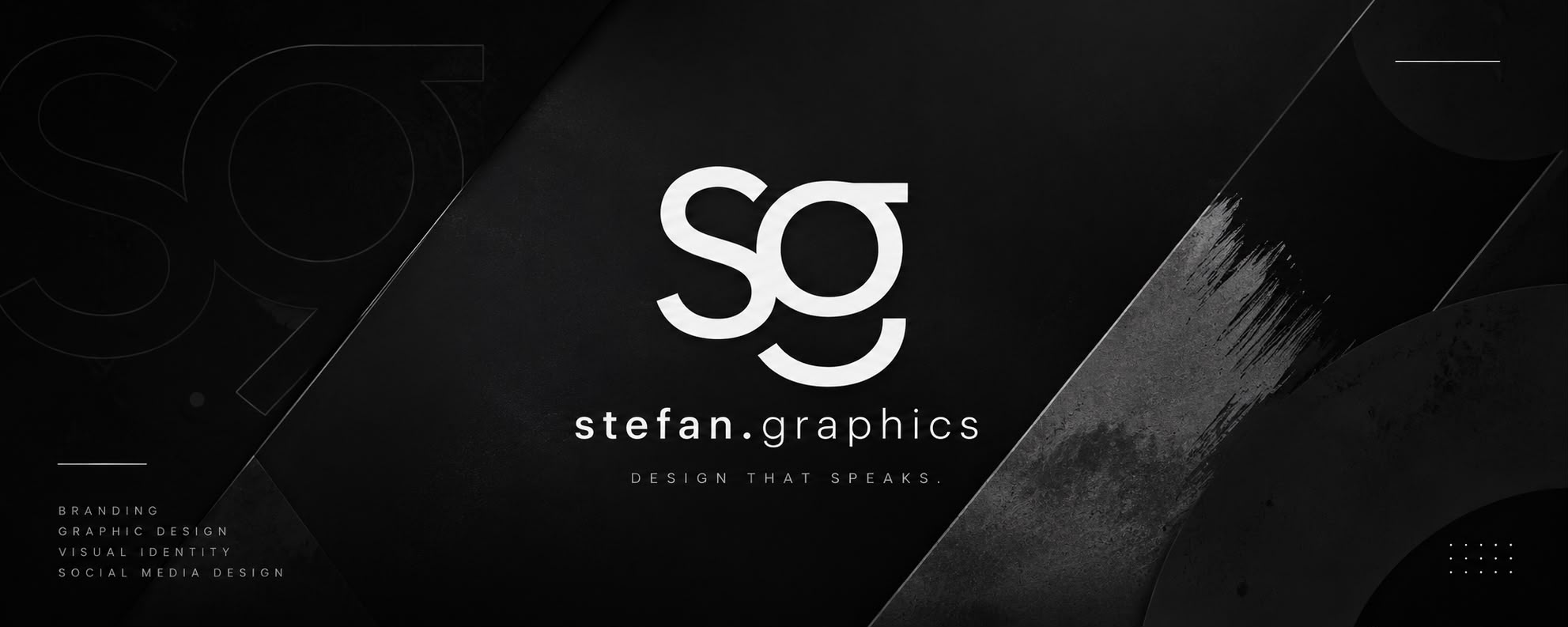 stefan.graphics banner — white sg logo on textured black, with the tagline Design that speaks